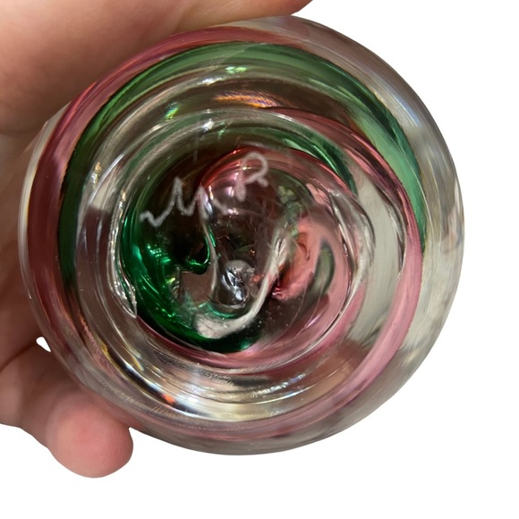 Marian Pyrcak Art Glass Apple – Green & Pink Paperweight Decor - Picture 6 of 11